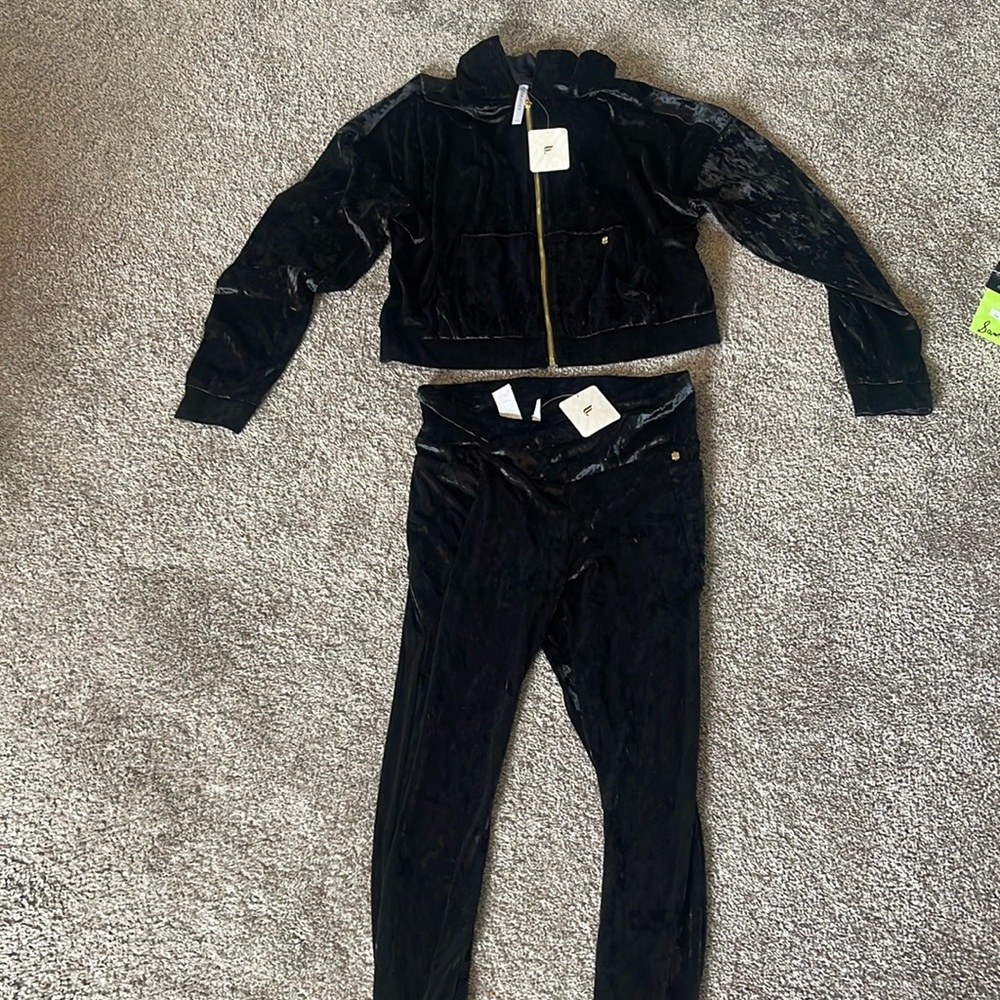 Fabletics crushed velvet track suit, size large